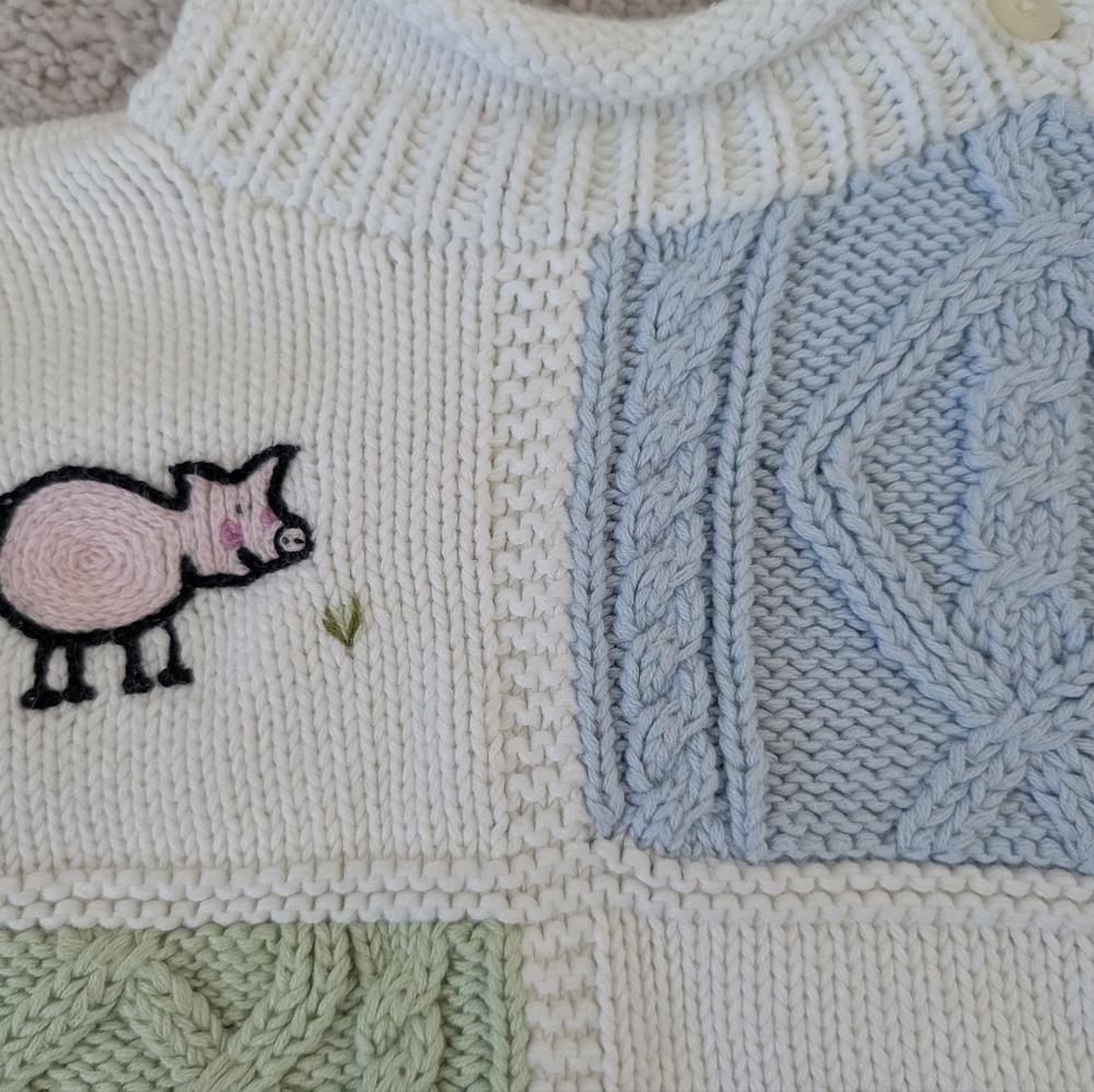 Hanna Andersson Roll Neck Cableknit Sweater Animals Knit Size 6-12 Months 70 - Picture 6 of 15